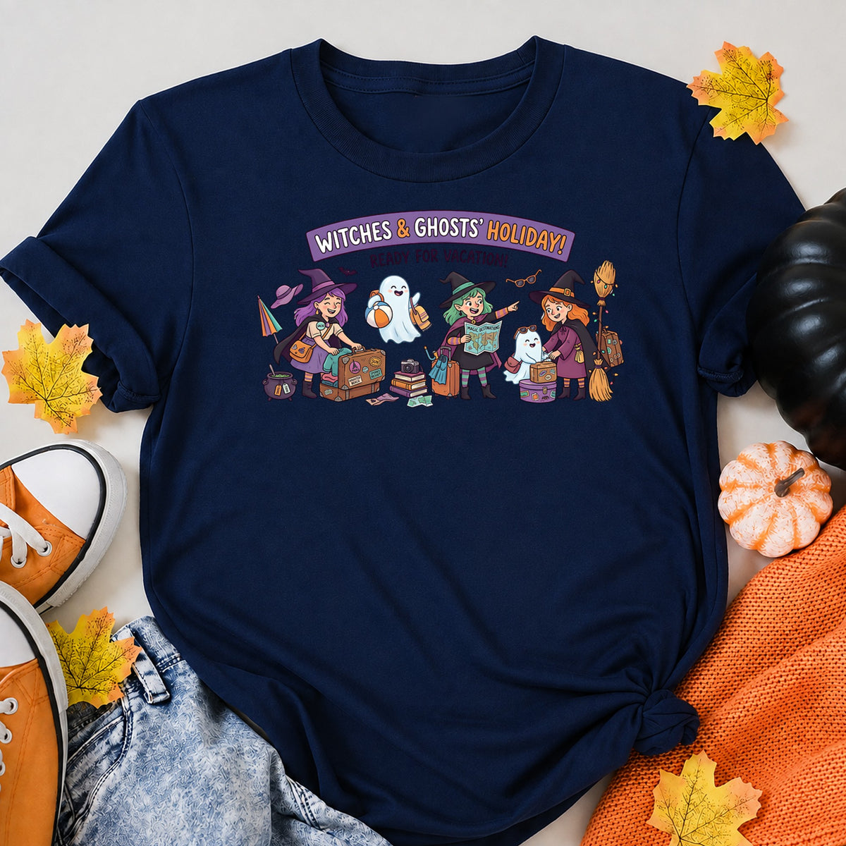 Witches Ghosts' Holiday Halloween Shirt in Navy – alternate view