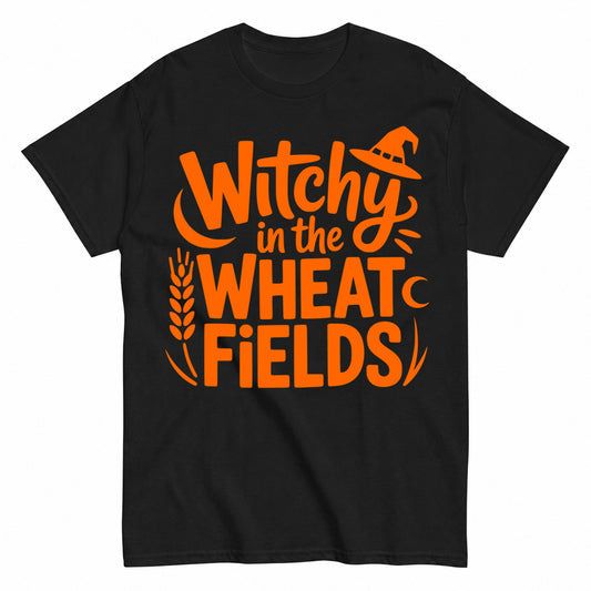 Witchy In The Wheat Fields Halloween Shirt in Black – product view