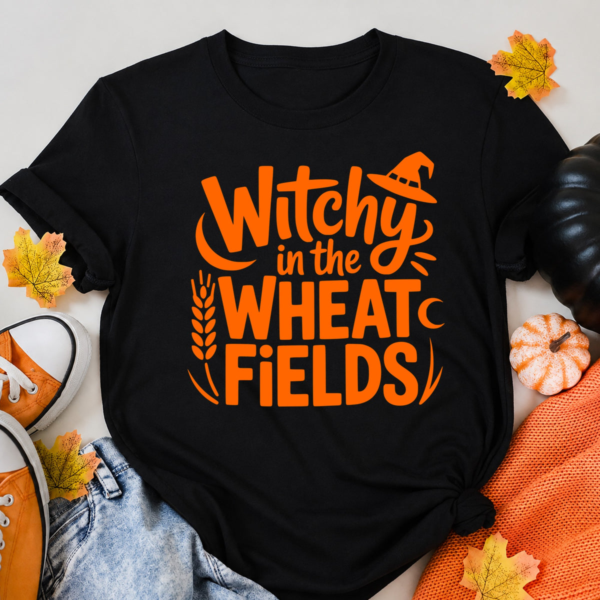 Witchy In The Wheat Fields Halloween Shirt in Black – alternate view
