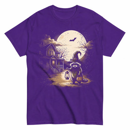 Witchy Raccoon Halloween Moonlit Night Halloween Shirt in Blue – product view
