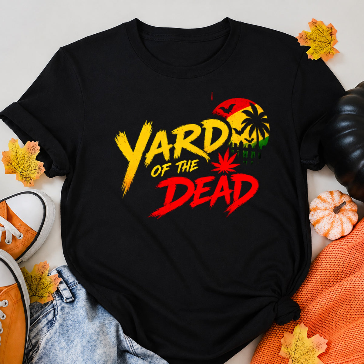 Yard Of The Dead - Reggae Horror Reggae Halloween Design Halloween Shirt in Black – alternate view