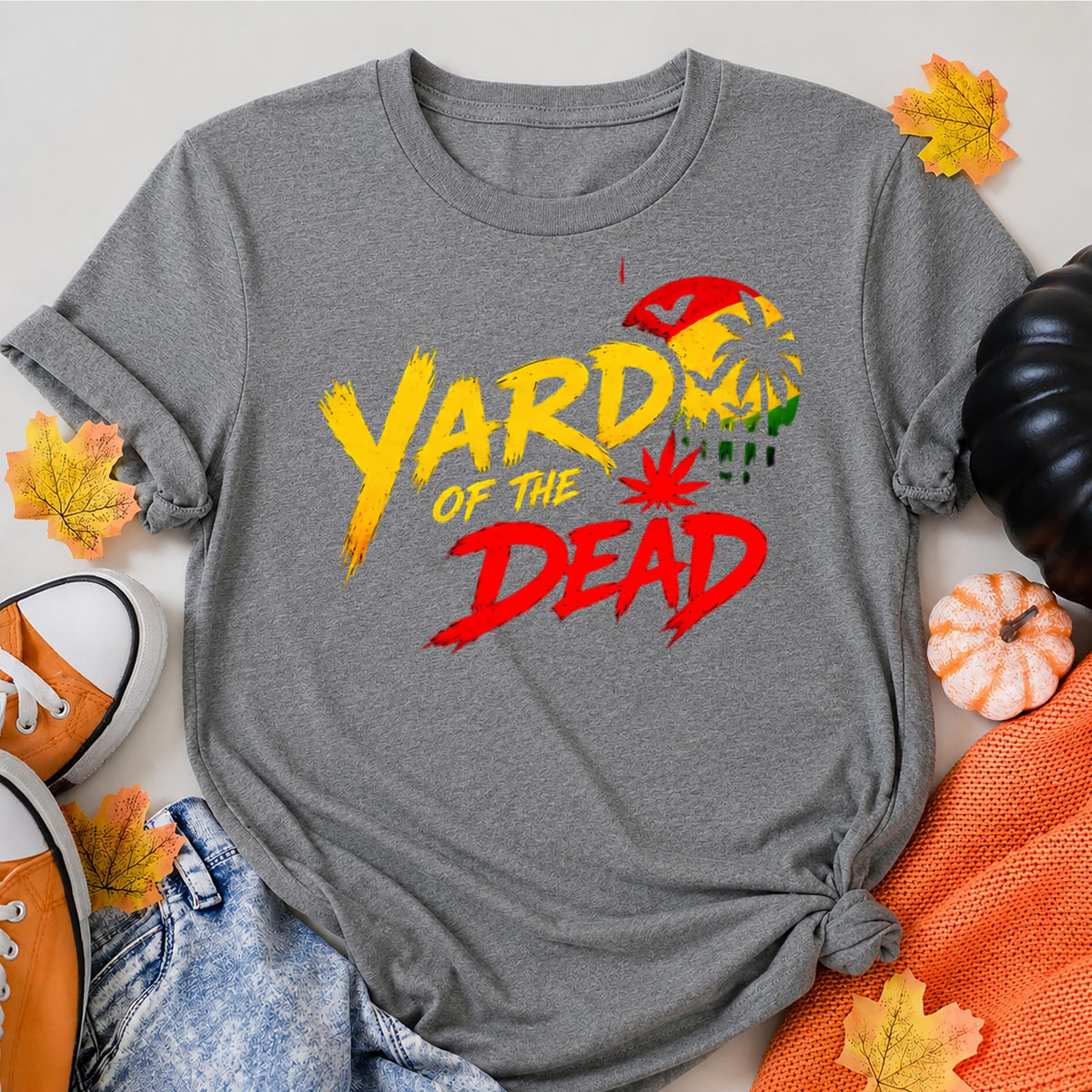 Yard Of The Dead - Reggae Horror Reggae Halloween Design Halloween Shirt in Grey – alternate view