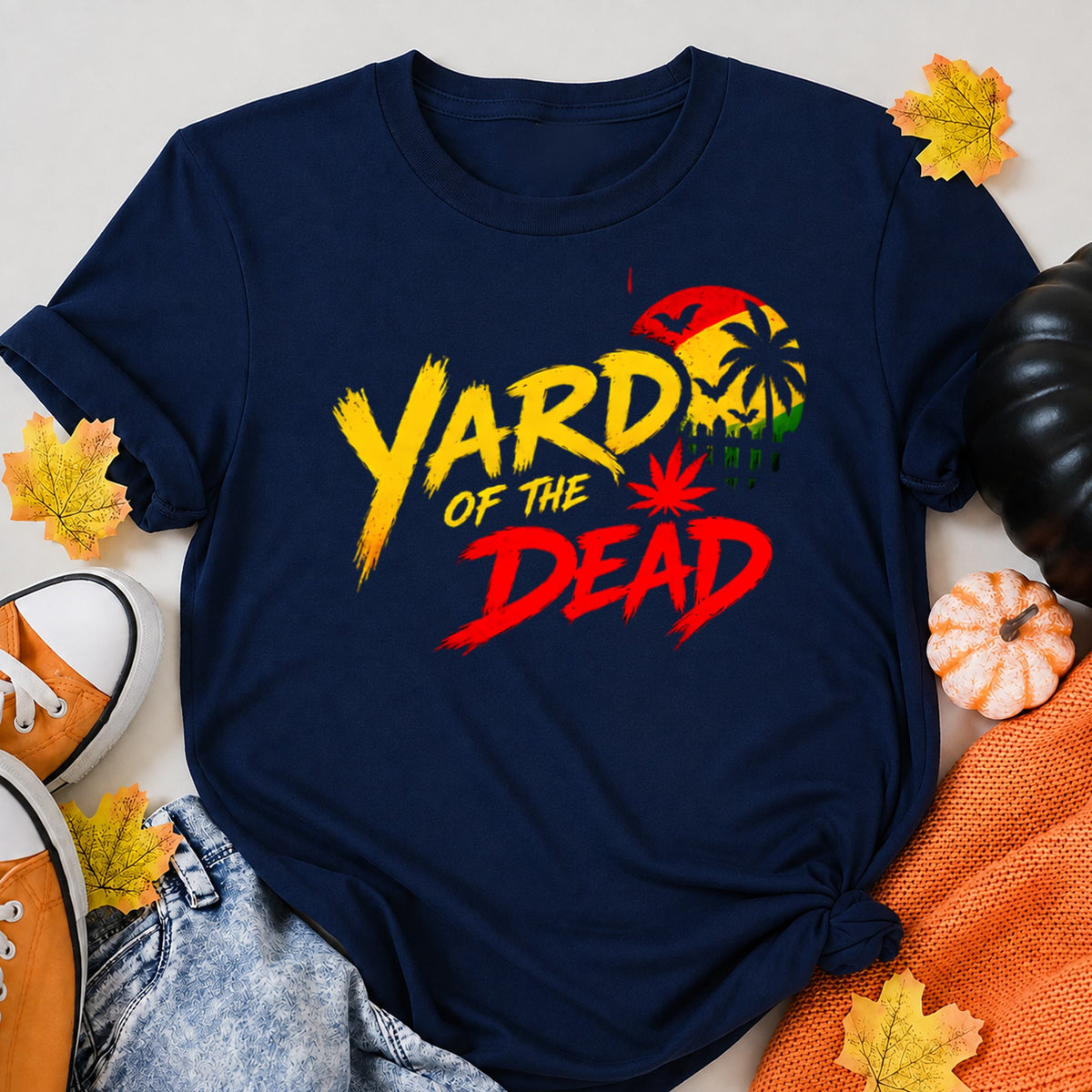 Yard Of The Dead - Reggae Horror Reggae Halloween Design Halloween Shirt in Navy – alternate view