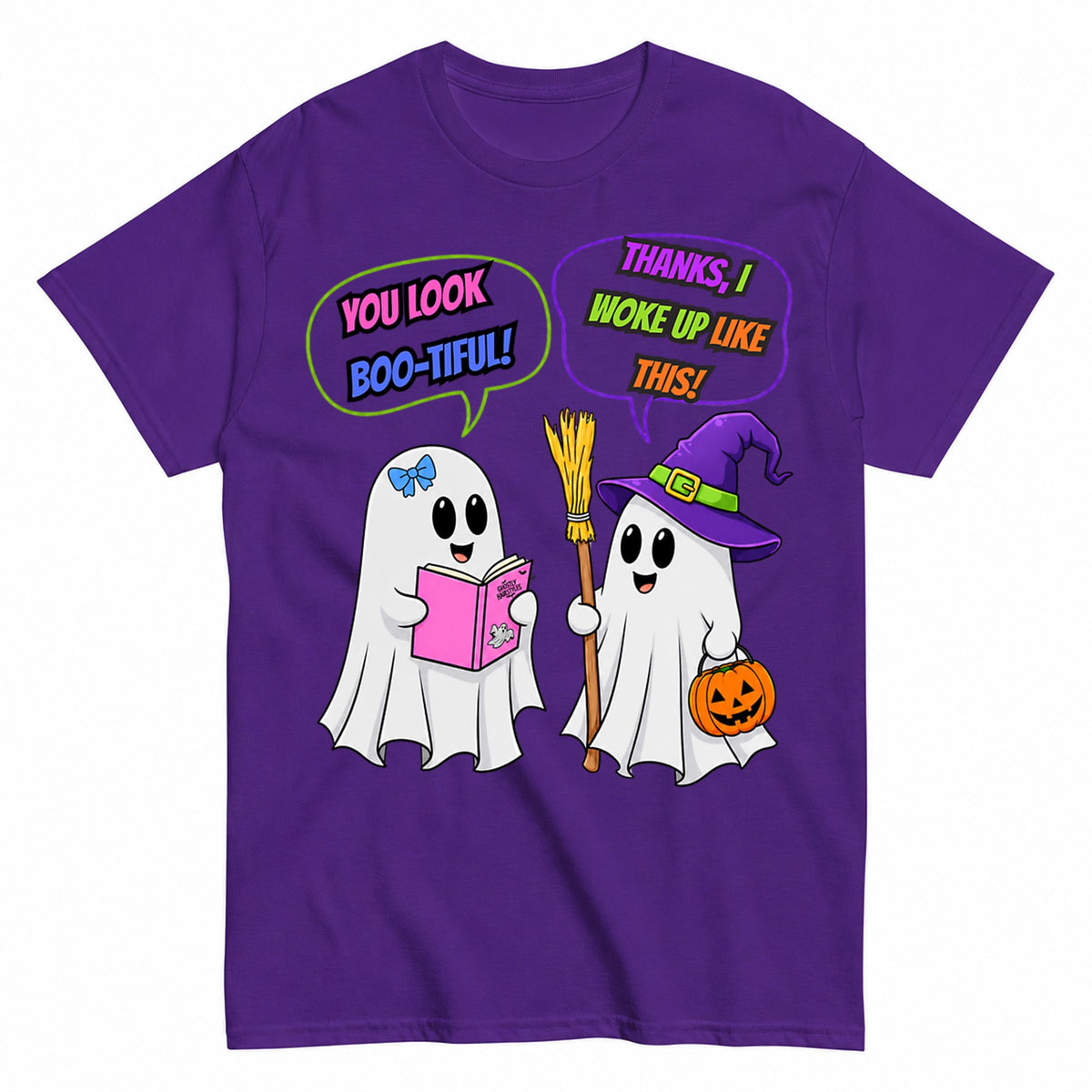 You Look Boo-Tiful Funny Ghost Conversation Halloween Shirt in Blue – product view