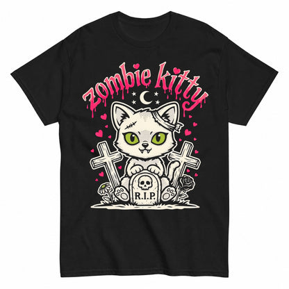 Zombie Kitty Cute Pastel Goth Halloween Cat Halloween Shirt in Black – product view