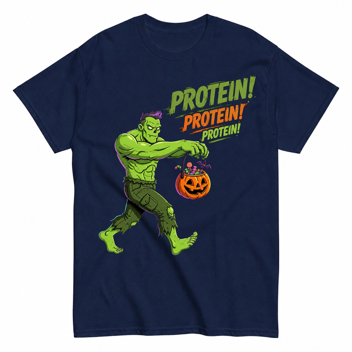 Zombie Protein Halloween Shirt in Navy – product view