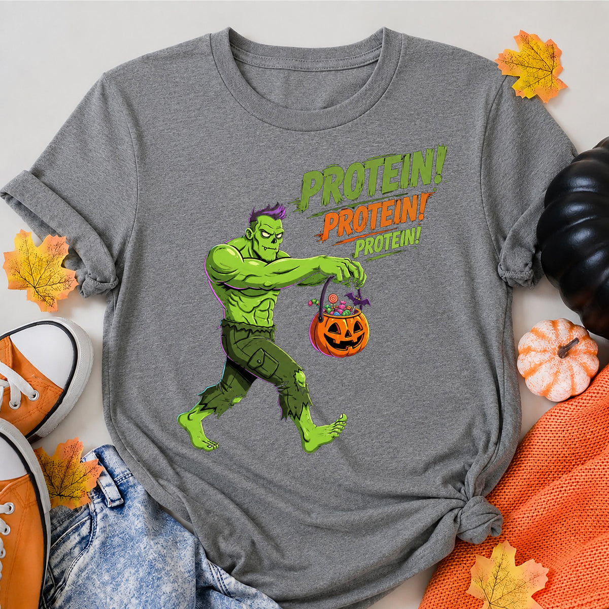 Zombie Protein Halloween Shirt in Grey – alternate view