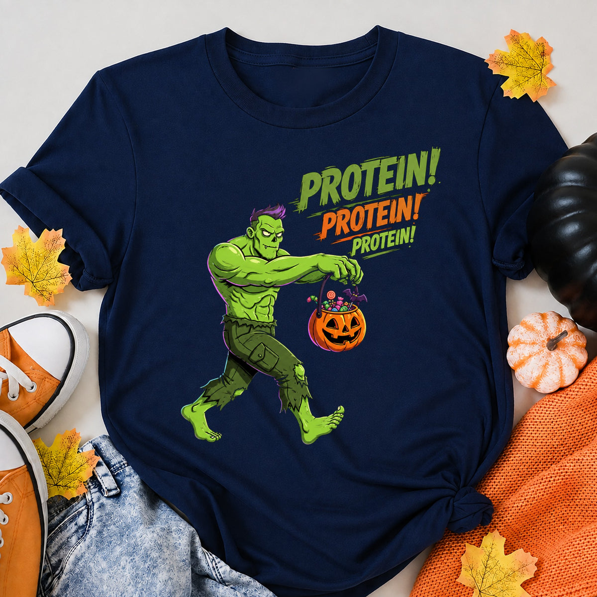 Zombie Protein Halloween Shirt in Navy – alternate view